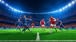 Illustration de l'affrontement entre le PSG et Arsenal en Ligue des Champions (création par IA, illustration non réaliste). Crédit : Ideogram.