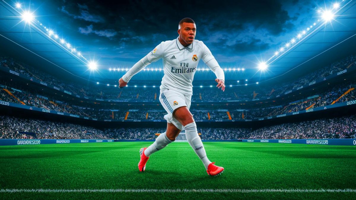 Illustration de Kylian Mbappé lors de la finale de la Coupe du Roi contre le FC Barcelone (création par IA, illustration non réaliste). Crédit : Ideogram.
