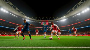 Illustration de la victoire du PSG contre Arsenal en Ligue des Champions (création par IA, illustration non réaliste). Crédit : Ideogram.