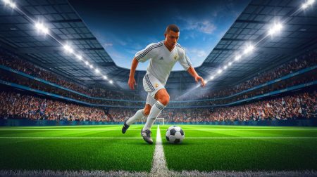 Illustration de Désiré Doué comparé à Zinedine Zidane sur un terrain de football (création par IA, illustration non réaliste). Crédit : Ideogram.