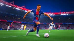 Illustration de Achraf Hakimi en action sur le terrain pour le Paris Saint-Germain. Image réalisée par IA.