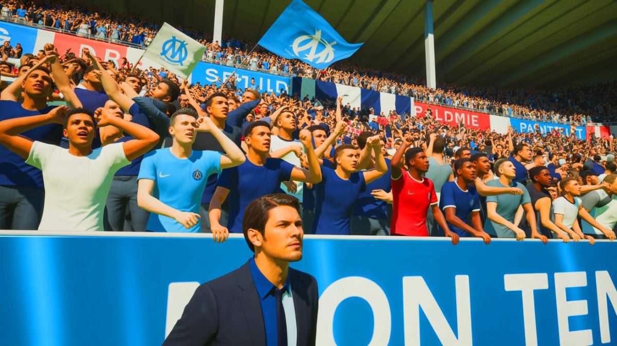 Illustration de Laurent Tapie exprimant son soutien à l'Inter Milan face au PSG. Image réalisée par IA.