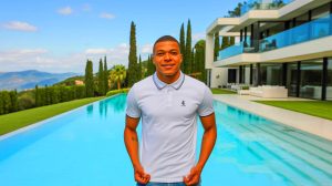 Illustration de Kylian Mbappé quittant son appartement parisien de luxe pour rejoindre le Real Madrid. Image réalisée par IA.