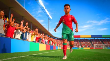 Illustration de Cristiano Ronaldo Jr lors de son entrée en jeu avec l'équipe nationale U15 du Portugal. Image réalisée par IA.