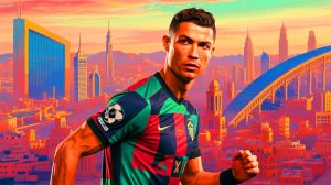 Illustration de Cristiano Ronaldo au cœur des négociations pour rester en Arabie saoudite. Image réalisée par IA.