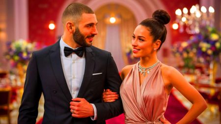 Illustration de Karim Benzema et Lyna Khoudri suggérant une complicité naissante. Image réalisée par IA.