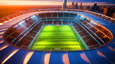 Illustration de stades de football emblématiques à travers le monde. Image réalisée par IA.