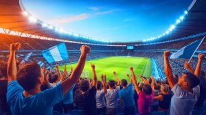 Illustration de l'ambiance électrisante du stade Vélodrome de Marseille. Image réalisée par IA.