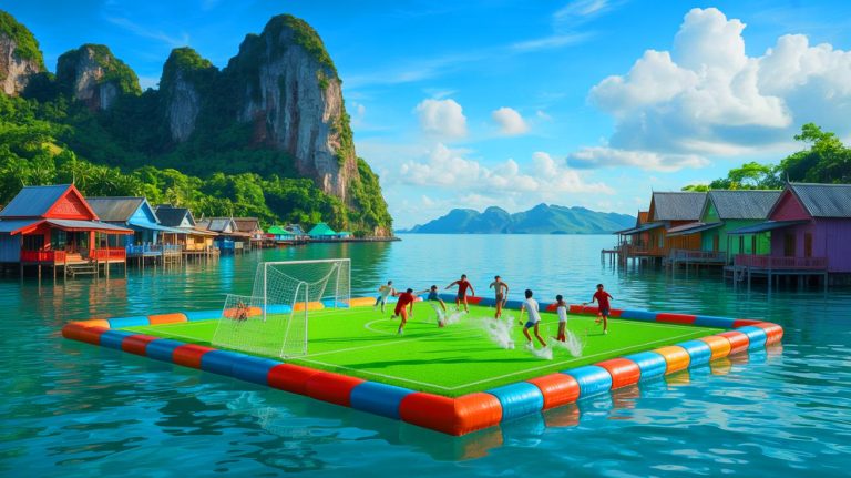 Découvrez l&rsquo;incroyable histoire cachée derrière le terrain de football flottant de Koh Panyee en Thaïlande qui défie les lois de la physique et de l&rsquo;architecture