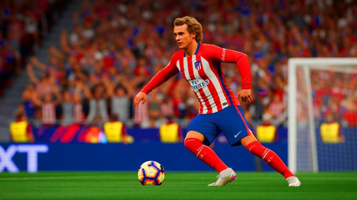 Illustration de l'impact d'Antoine Griezmann lors de la victoire de l'Atlético de Madrid contre le Real Betis. Image réalisée par IA.