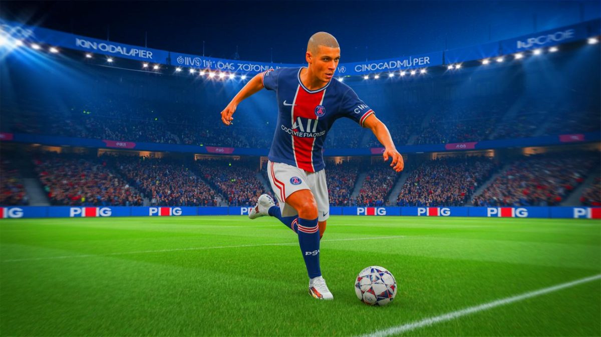 Illustration de Désiré Doué sous le maillot du PSG, comparé à Zinedine Zidane. Image réalisée par IA.