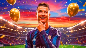 Illustration de Cristiano Ronaldo célébrant son 40ᵉ anniversaire et dévoilant ses projets futurs. Image réalisée par IA.