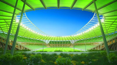 Illustration du Stade King Salman en Arabie saoudite, conçu par Populous. Image réalisée par IA.