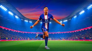 Illustration de Achraf Hakimi célébrant un but avec le PSG. Image réalisée par IA.