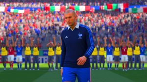 Illustration de Zinedine Zidane lors de sa dernière apparition sur le terrain lors de la finale de la Coupe du monde 2006 (création par IA, non réaliste). Crédit : Ideogram