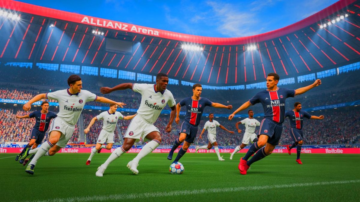 Illustration de la rencontre entre l'Internazionale de Milan et le Paris Saint-Germain en finale de la Ligue des champions 2025. Image réalisée par IA.