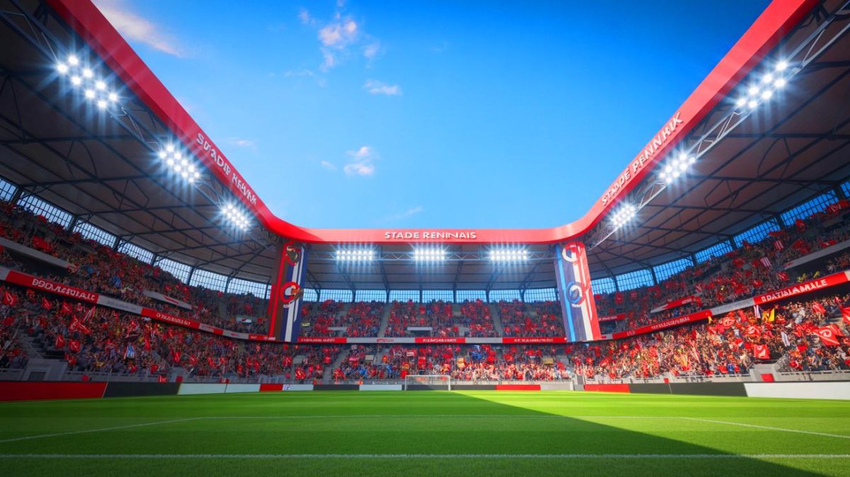 Illustration de l'ascension et de la gestion économique du Stade Rennais (création par IA, illustration non réaliste). Crédit : Ideogram.