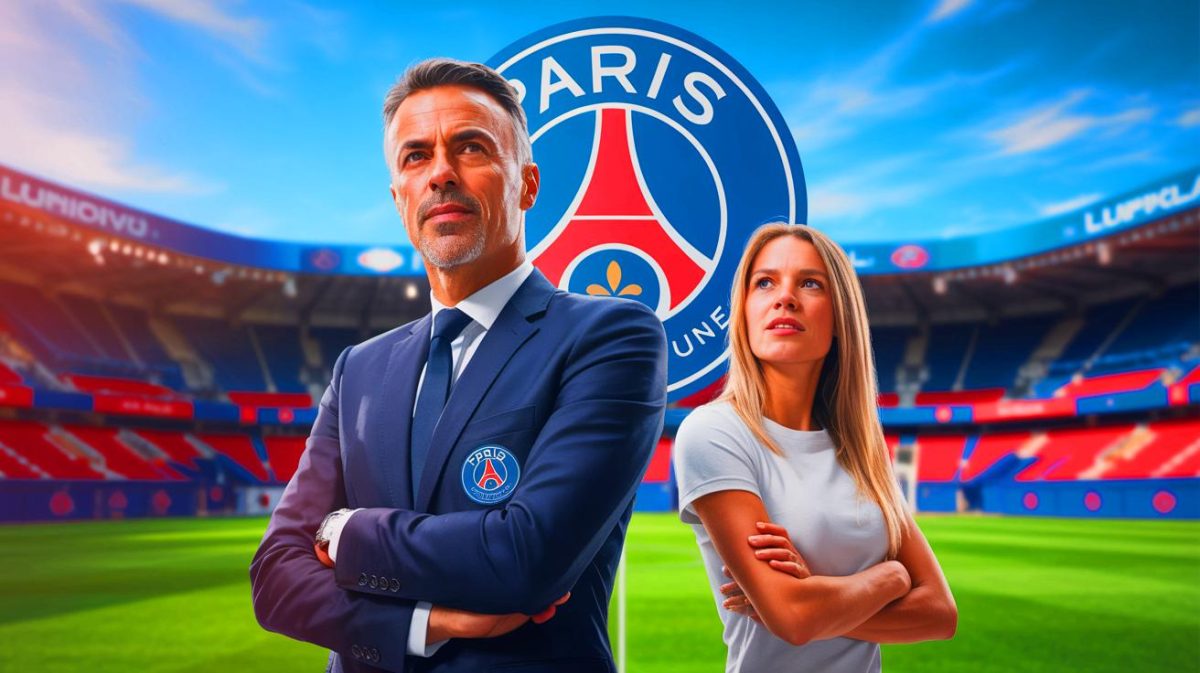 Illustration de Luis Enrique, nouvel entraîneur du PSG, avec sa femme Elena Cullell. Image réalisée par IA.