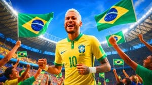 Illustration de Neymar célébrant son retour dans l'équipe nationale brésilienne. Image réalisée par IA.