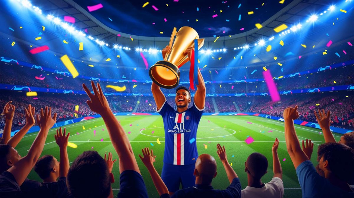 Illustration de la quête du PSG pour des revenus records en Ligue des champions (création par IA, non réaliste). Crédit : Ideogram