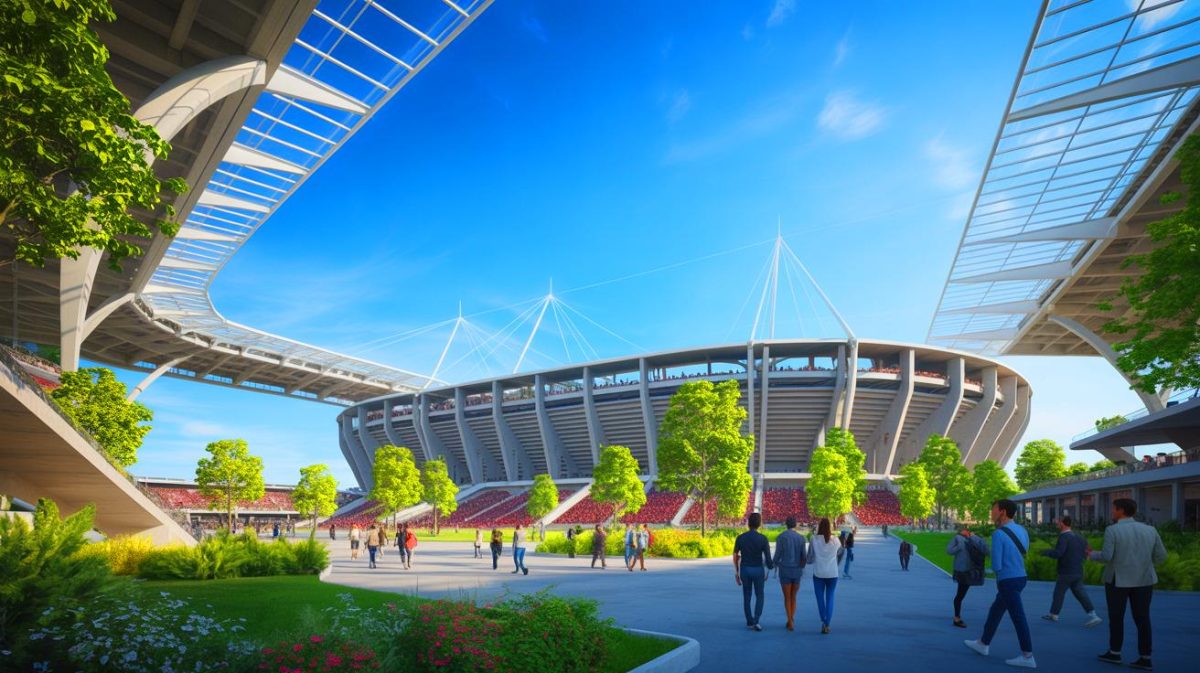 Illustration de la reconstruction proposée du stade San Siro par l'AC Milan et l'Inter Milan (création par IA, non réaliste). Crédit : Ideogram
