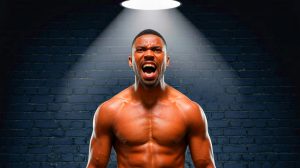 Illustration de Cédric Doumbé proclamant son rôle central dans le MMA français (création par IA, illustration non réaliste).