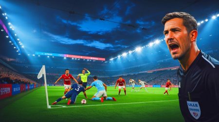 Illustration de la polémique autour du but controversé de Lille face à l'Olympique de Marseille (création par IA, non réaliste). Crédit : Ideogram