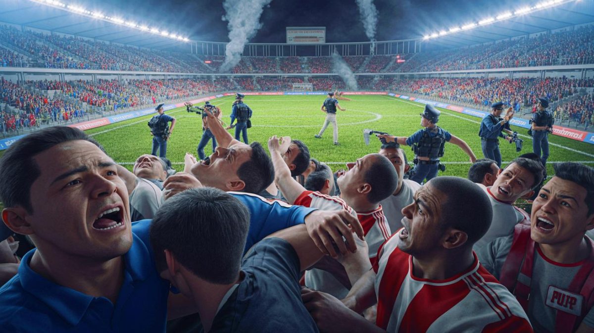Illustration de la tragédie de l'Estadio Nacional en 1964, lors d'une émeute meurtrière dans un stade de football (création par IA, non réaliste). Crédit : Ideogram