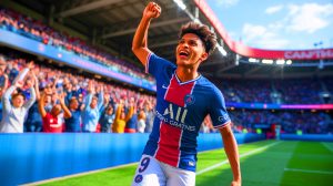 Illustration de la prolongation de contrat de Désiré Doué au PSG avec une revalorisation salariale. Image réalisée par IA.