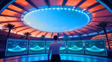 Illustration des stades climatisés de la Coupe du monde 2022 au Qatar. Image réalisée par IA.