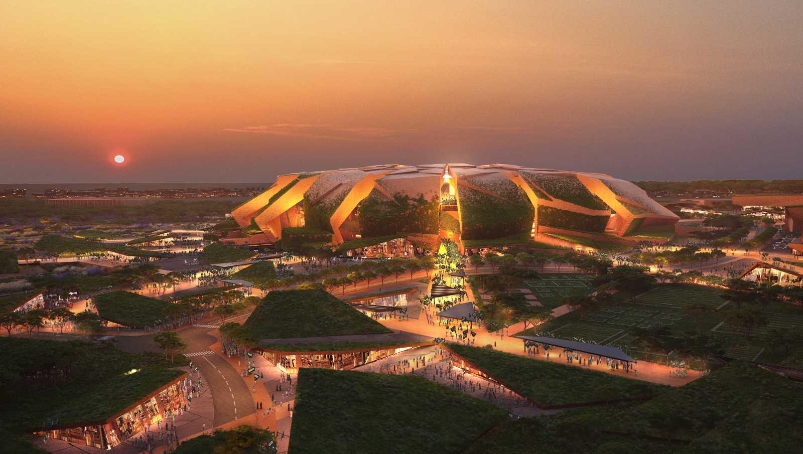 Vue nocturne du futur Stade King Salman. © Populus