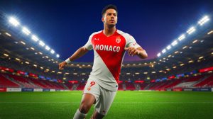 Illustration de l'arrivée d'Eric Dier à l'AS Monaco, en provenance du Bayern Munich, illustrant le transfert du joueur (création par IA, illustration non réaliste). Crédit : Ideogram.