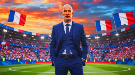 Illustration de Zinédine Zidane prenant la tête de l'équipe de France. Image réalisée par IA.