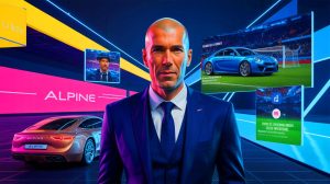 Illustration de Zinedine Zidane en tant qu'homme d'affaires et ambassadeur influent. Image réalisée par IA.