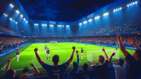 Illustration de la victoire du PSG en Ligue des Champions avec Achraf Hakimi célébrant. Image réalisée par IA.