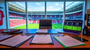 Illustration de la dynamique complexe autour des agents de joueurs et des transferts dans le football professionnel. Image réalisée par IA.