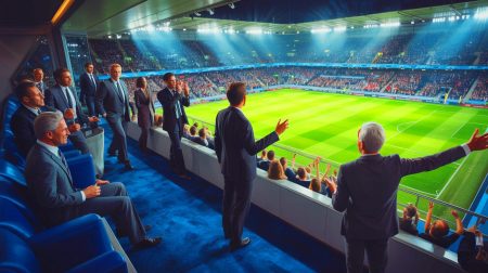 Illustration de propriétaires influents de clubs de football européens. Image réalisée par IA.