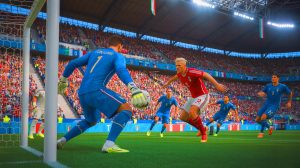 Illustration de l'équipe nationale italienne de football se préparant pour un match décisif contre la Norvège. Image réalisée par IA.