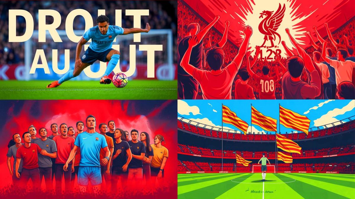 « Droit au but » : ce cri de guerre marseillais incarne bien plus qu’un jeu offensif, c’est une identité gravée dans le béton Illustration de slogans emblématiques de clubs de football et leur signification. Image réalisée par IA.