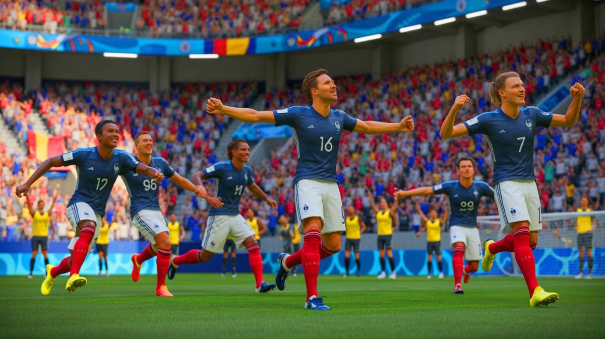 Illustration de la victoire de l'équipe de France face à l'Allemagne en Ligue des nations. Image réalisée par IA.