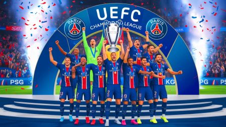 Illustration de la victoire du PSG en Ligue des champions et l'évolution de sa stratégie vers le collectif. Image réalisée par IA.