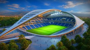 Illustration de la transformation du stade du Marbella FC en une arène ultramoderne. Image réalisée par IA.