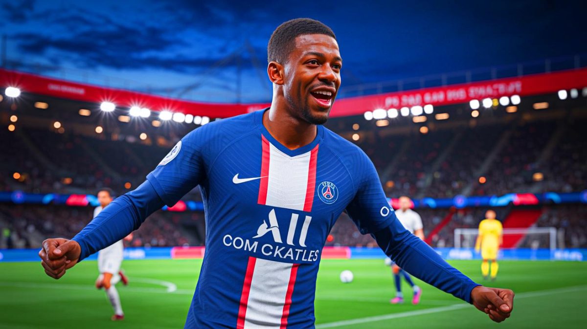 Illustration de la transformation d'Ousmane Dembélé en buteur prolifique au PSG. Image réalisée par IA.