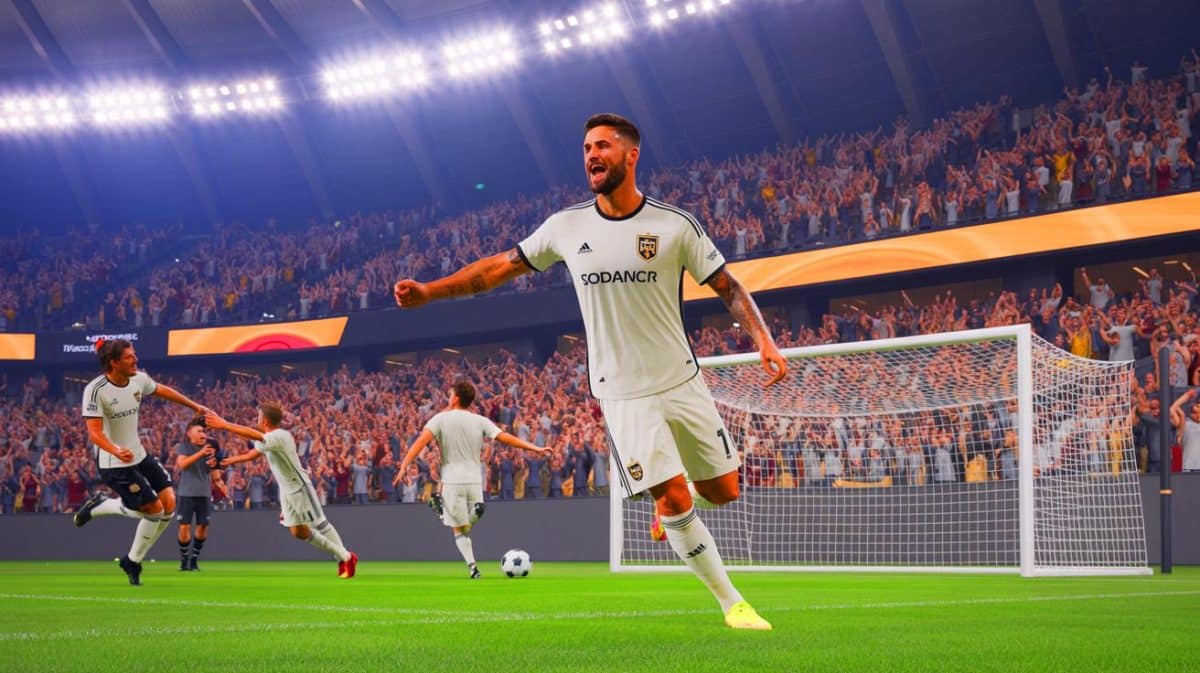 Illustration de la participation d'Olivier Giroud à la Coupe du Monde des Clubs avec le Los Angeles FC. Image réalisée par IA.