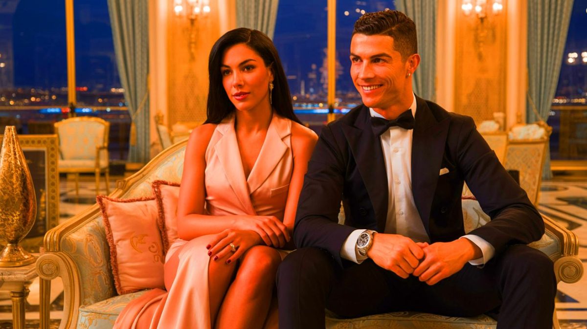 Illustration de Georgina Rodriguez et Cristiano Ronaldo dans leur quotidien en Arabie Saoudite. Image réalisée par IA.