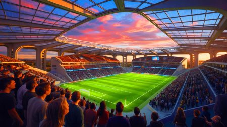Illustration de l'évolution des stades de football à travers les époques. Image réalisée par IA.