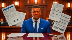 Illustration de Marcel Desailly au centre d'une affaire judiciaire pour la reconnaissance de sa fille. Image réalisée par IA.