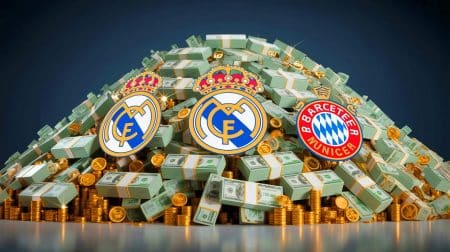 Illustration de la domination financière historique du Real Madrid et du Paris Saint-Germain dans le football. Image réalisée par IA.