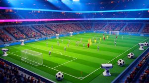 Illustration de l'arbitrage de football par intelligence artificielle. Image réalisée par IA.