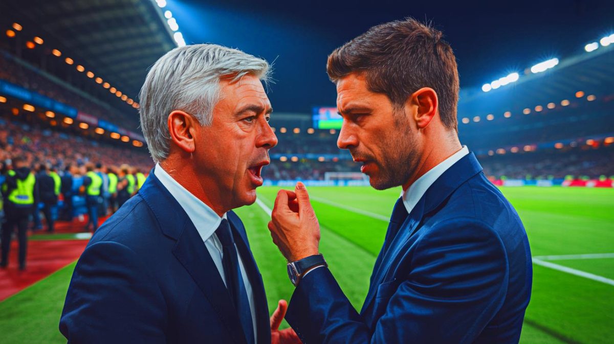 Le Real Madrid enflamme l’Europe : cette annonce fracassante sur le successeur d’Ancelotti redessine l’avenir footballistique du club légendaire Illustration de Carlo Ancelotti et Xabi Alonso en discussion sur le banc du Real Madrid. Image réalisée par IA.